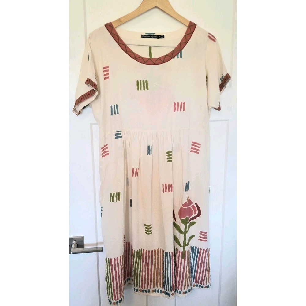 Gudrun Sjoden M Organic Cotton Floral Midi Dress Artsy Boho Lagenlook India
